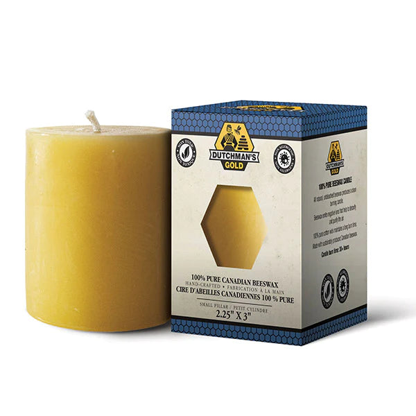 Beeswax pillar candle short wide small size 2.25" x 3" front view