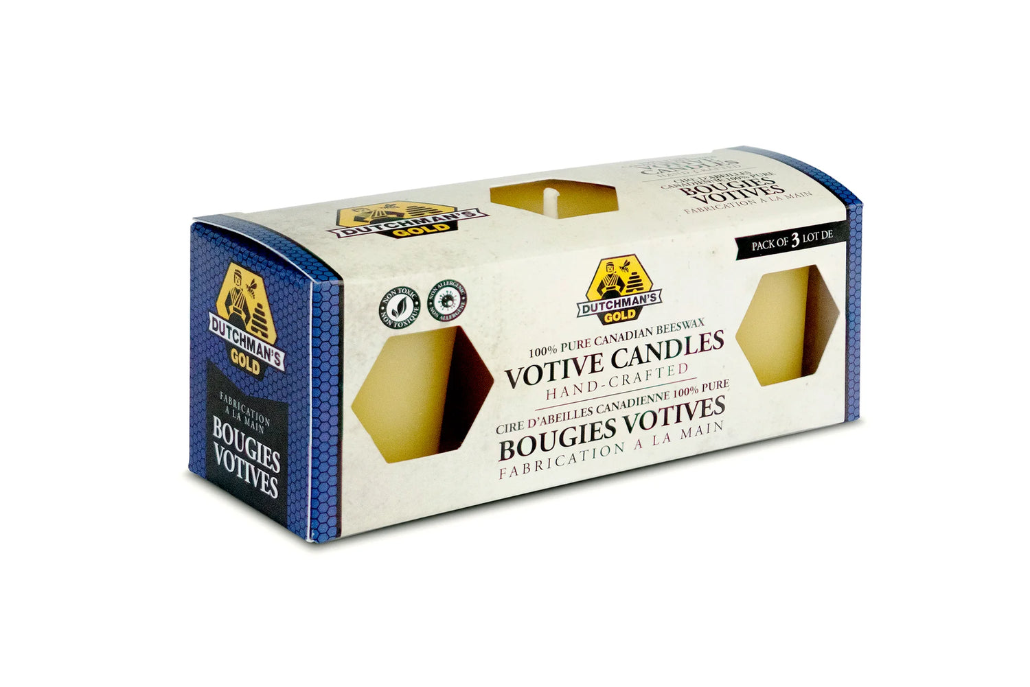 Beeswax votive candles 3 pack side view