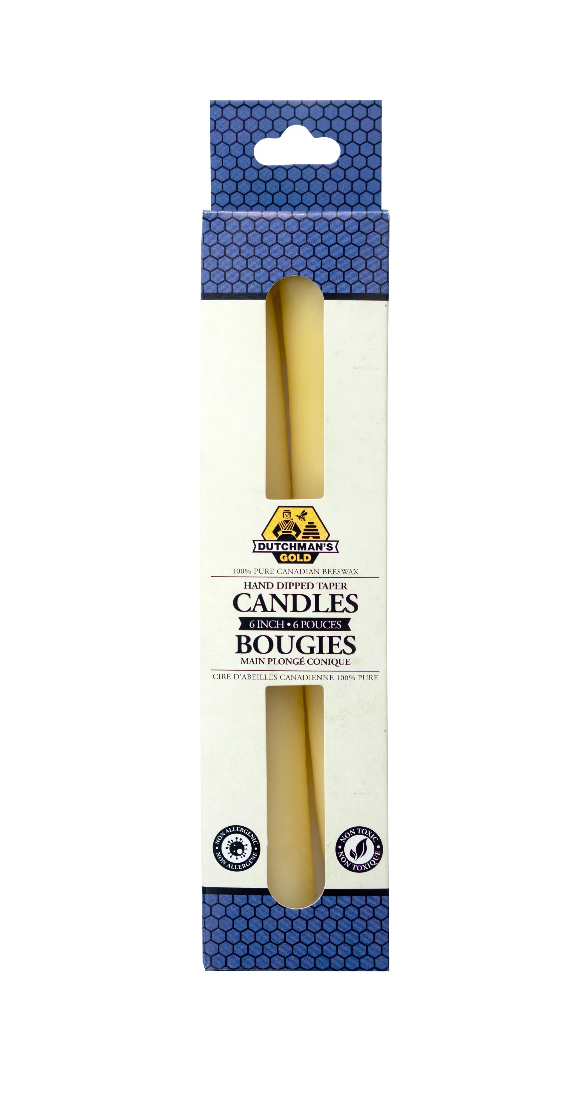 Beeswax candles 6 inch tapers pair front view