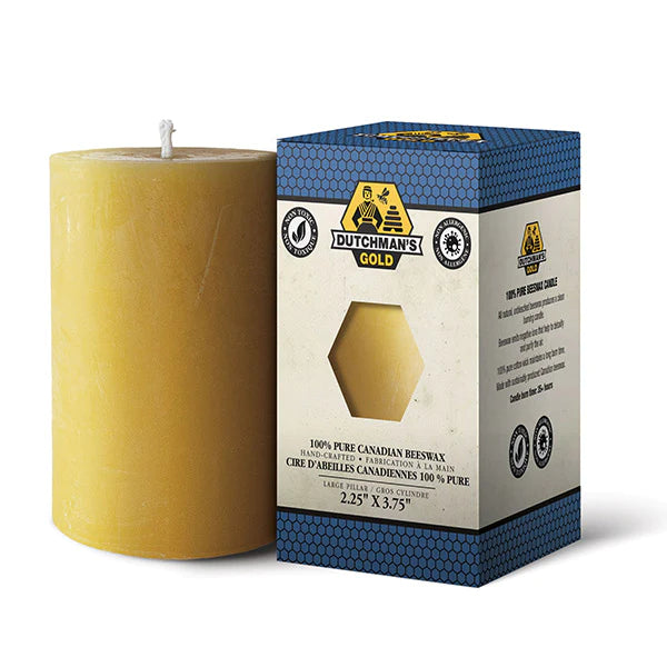 Beeswax pillar candle tall narrow medium size W 2.25&quot; x H 3.75&quot; front view