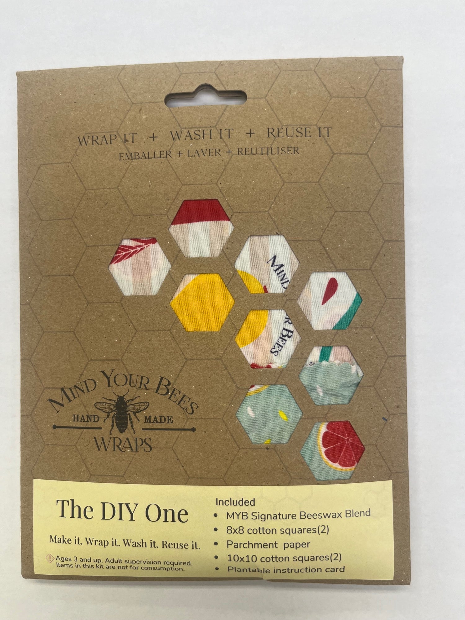 Beeswax food wraps do it yourself kit mind your bees front view sample 1
