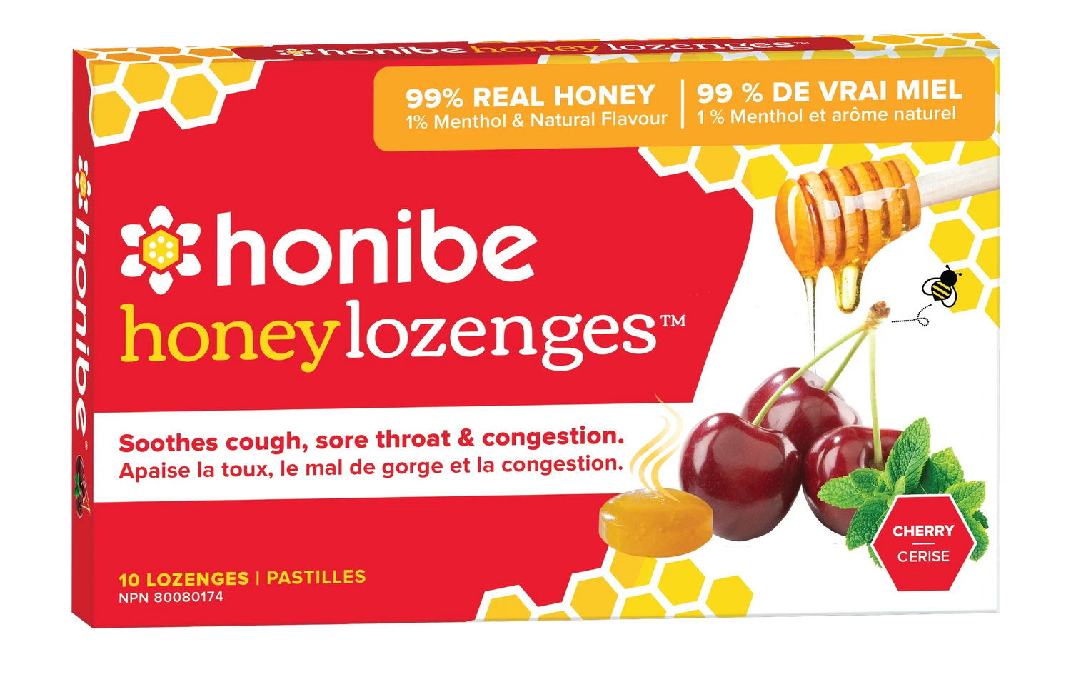 Honey Lozenges Cherry 10 per Pack by Honibe front view