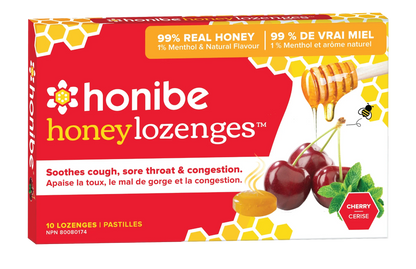 Honey Lozenges Cherry 10 per Pack by Honibe front view