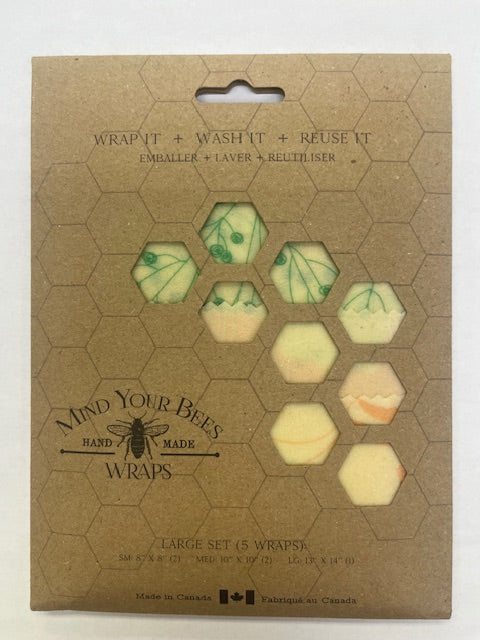 Beeswax Food wraps large set 5-pack by mind your bees front view