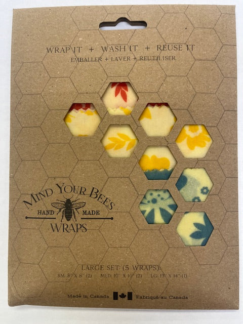 Beeswax Food wraps large set 5-pack by Mind your bees front view version 2