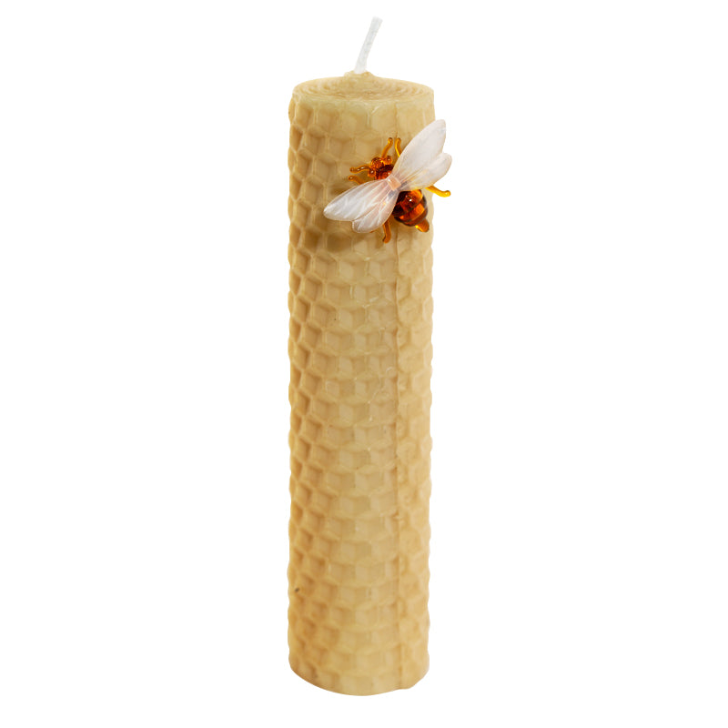 Beeswax Candle Rolled with Bee Pin 4.75&quot;h x 1&quot;d