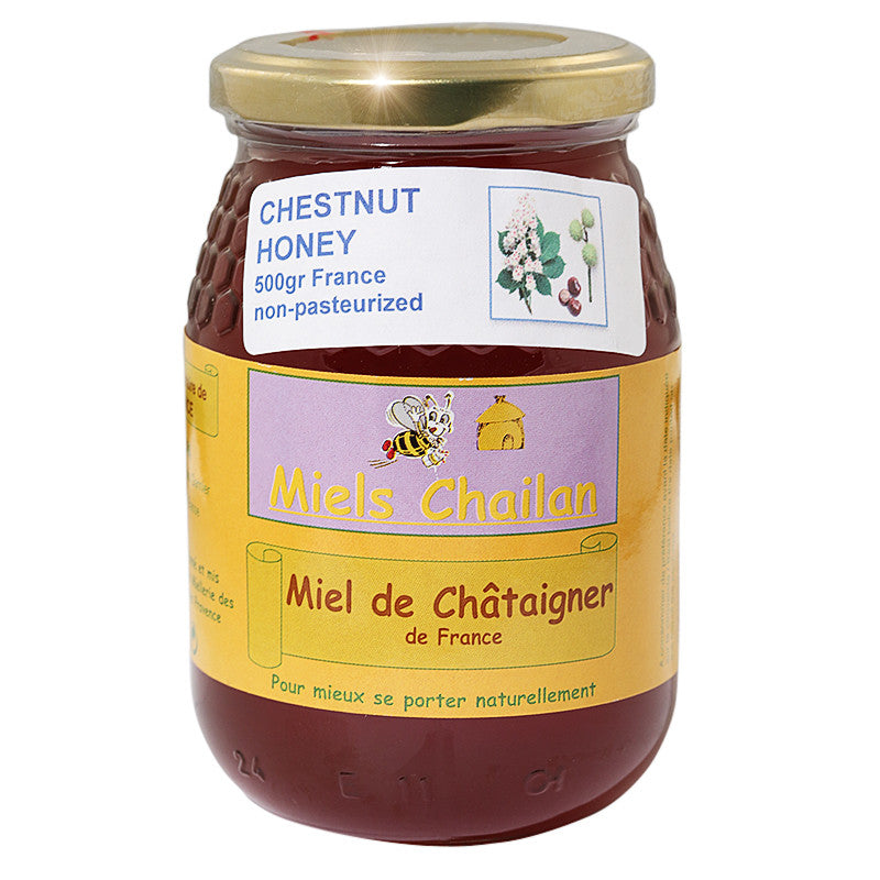 Chestnut Honey Unpasteurized 500gr Chailan France front view